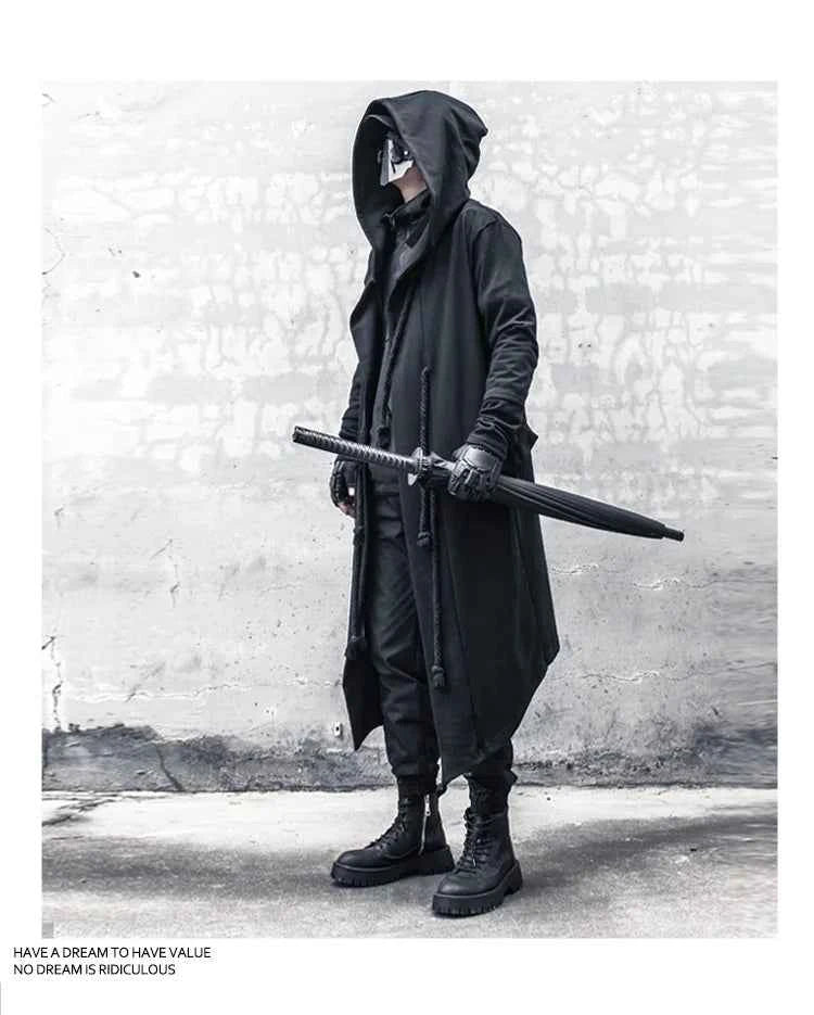 ARENS Men's Tide Spring Autumn Darkwear Warrior Large Size Windbreaker Gothic Style Long Coat Punk Cloak Hooded Wizard