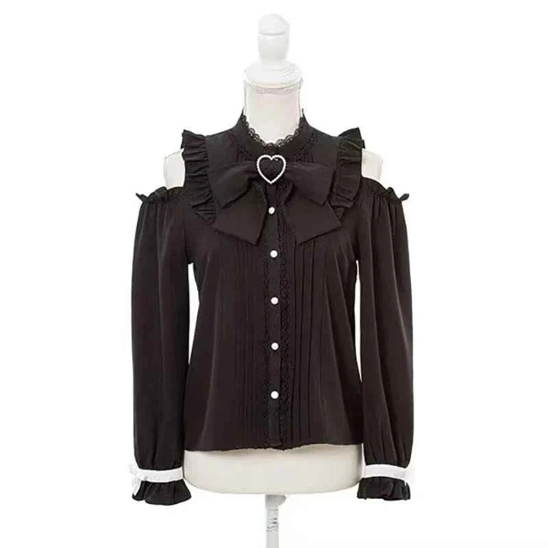 Kawaii Women Shirts Jirai Kei Lolita Y2K Cute Japanese Style Blouse Elegant Long Sleeve Sweet Tops Casual Aesthetic Shirt 2024