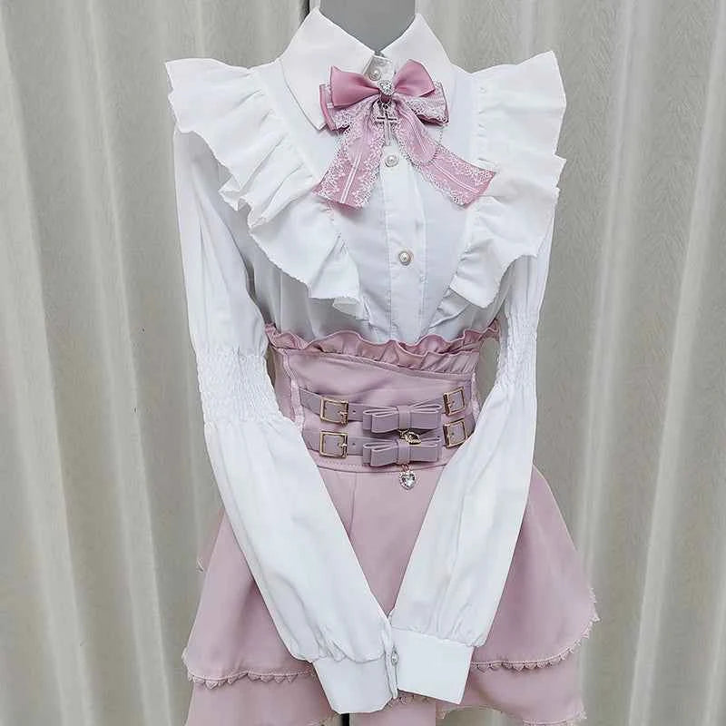 Kawaii Women Shirts Jirai Kei Lolita Y2K Cute Japanese Style Blouse Elegant Long Sleeve Sweet Tops Casual Aesthetic Shirt 2024