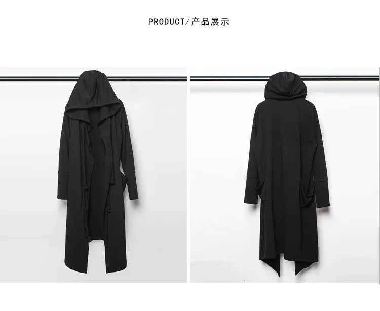 ARENS Men's Tide Spring Autumn Darkwear Warrior Large Size Windbreaker Gothic Style Long Coat Punk Cloak Hooded Wizard