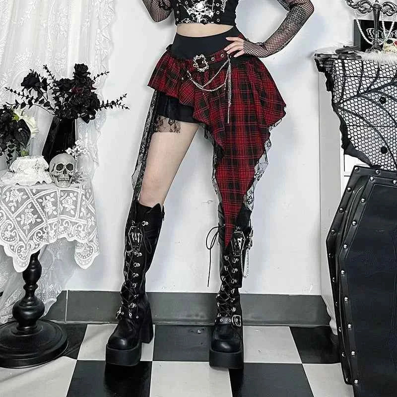 Punk Gothic Plaid Skirt Irregular Patchwork Harajuku | MUNSIEUR