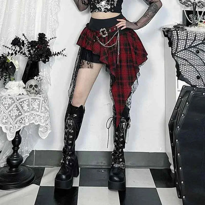 Punk Gothic Plaid Skirt Irregular Patchwork Harajuku | MUNSIEUR