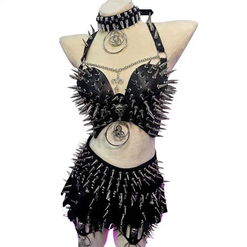 Punk Rock Clothes Sexy Goth T-shirt Y2K Tops Gothic Tank Emo Clothing Spiked Bra 80s Festival Outfit Grunge with Spikes ALT