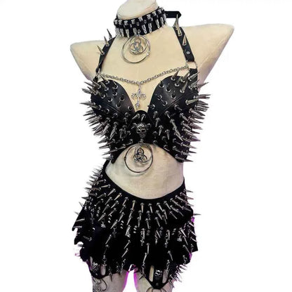Punk Rock Clothes Sexy Goth T-shirt Y2K Tops Gothic Tank Emo Clothing Spiked Bra 80s Festival Outfit Grunge with Spikes ALT