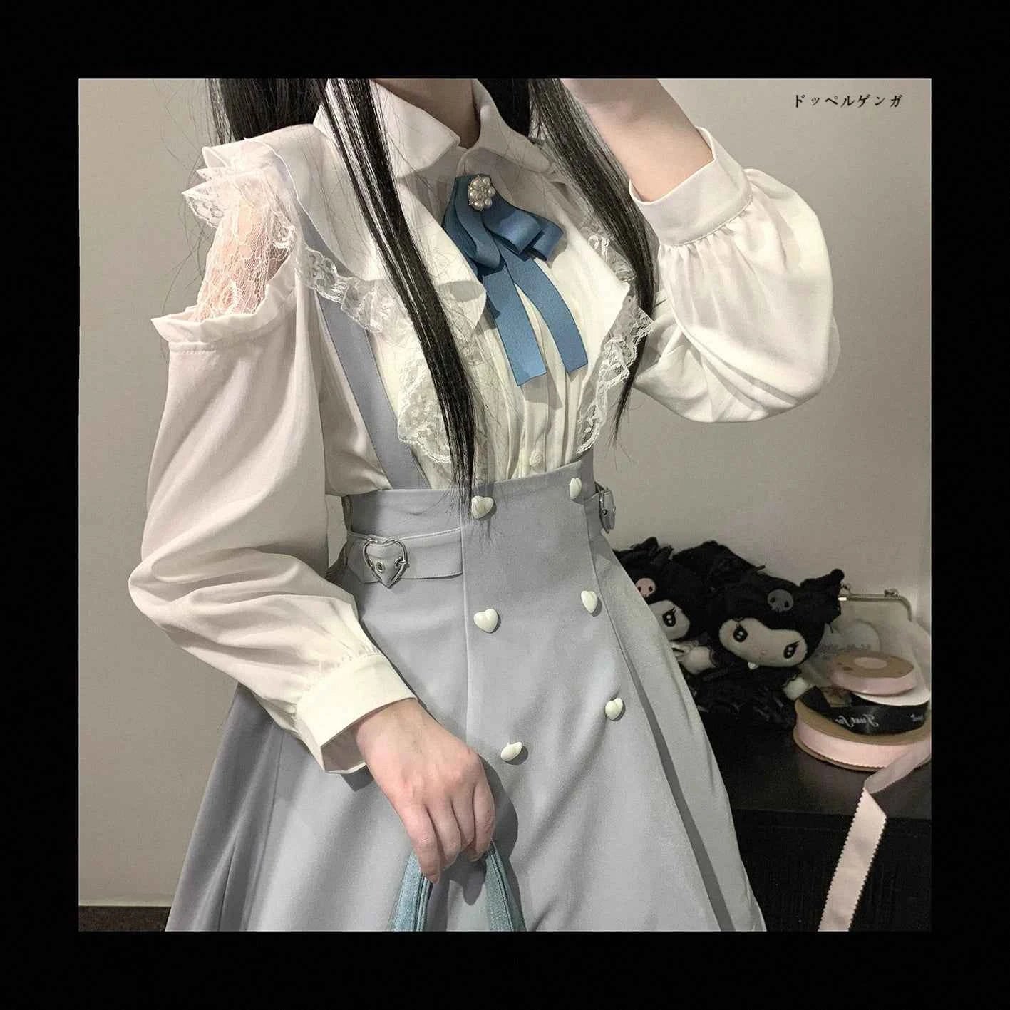 Kawaii Women Shirts Jirai Kei Lolita Y2K Cute Japanese Style Blouse Elegant Long Sleeve Sweet Tops Casual Aesthetic Shirt 2024