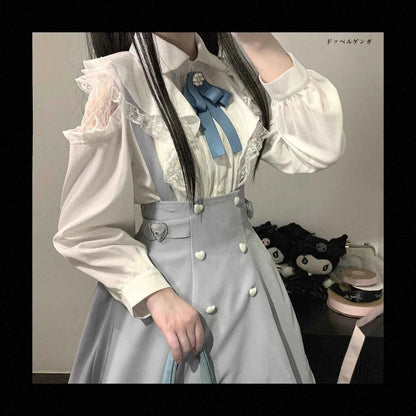 Kawaii Women Shirts Jirai Kei Lolita Y2K Cute Japanese Style Blouse Elegant Long Sleeve Sweet Tops Casual Aesthetic Shirt 2024