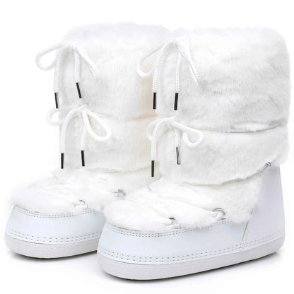 Fluffy Fur Boots 2025 Winter Fashion Sexy Faux Fox Fur Snow Boots Ladies Furry Warm Cotton Boots Female Outdoor Ski Boots