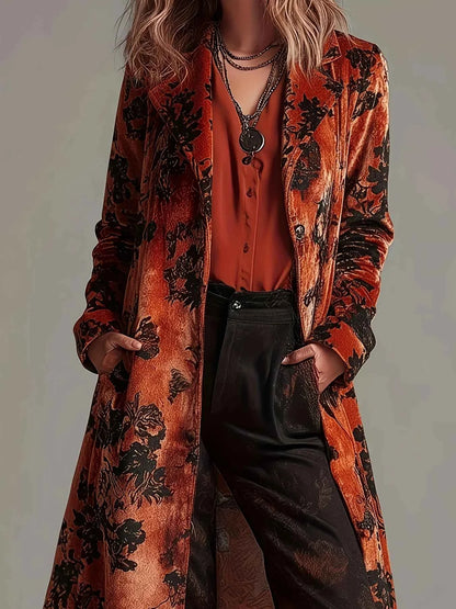 2025 Women's Autumn and Winter Fashion Retro Printed Suede coat jacket