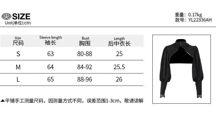 Gothic Lantern Sleeve Smock High Street Sexy Black Winter Long Sleeve Crop Top Aesthetic Fairy  Blusas Mujer De Moda 2022