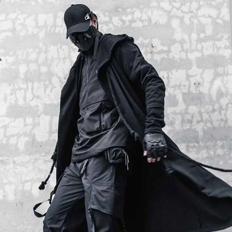 ARENS Men's Tide Spring Autumn Darkwear Warrior Large Size Windbreaker Gothic Style Long Coat Punk Cloak Hooded Wizard