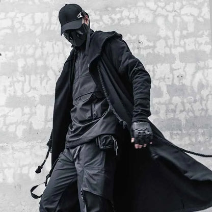 ARENS Men's Tide Spring Autumn Darkwear Warrior Large Size Windbreaker Gothic Style Long Coat Punk Cloak Hooded Wizard