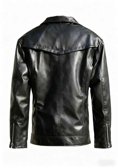Winter and Autumn Men's Oversized Button-down PU Leather Coat with Multiple Zippers Polo Jacket, with Many Zippers