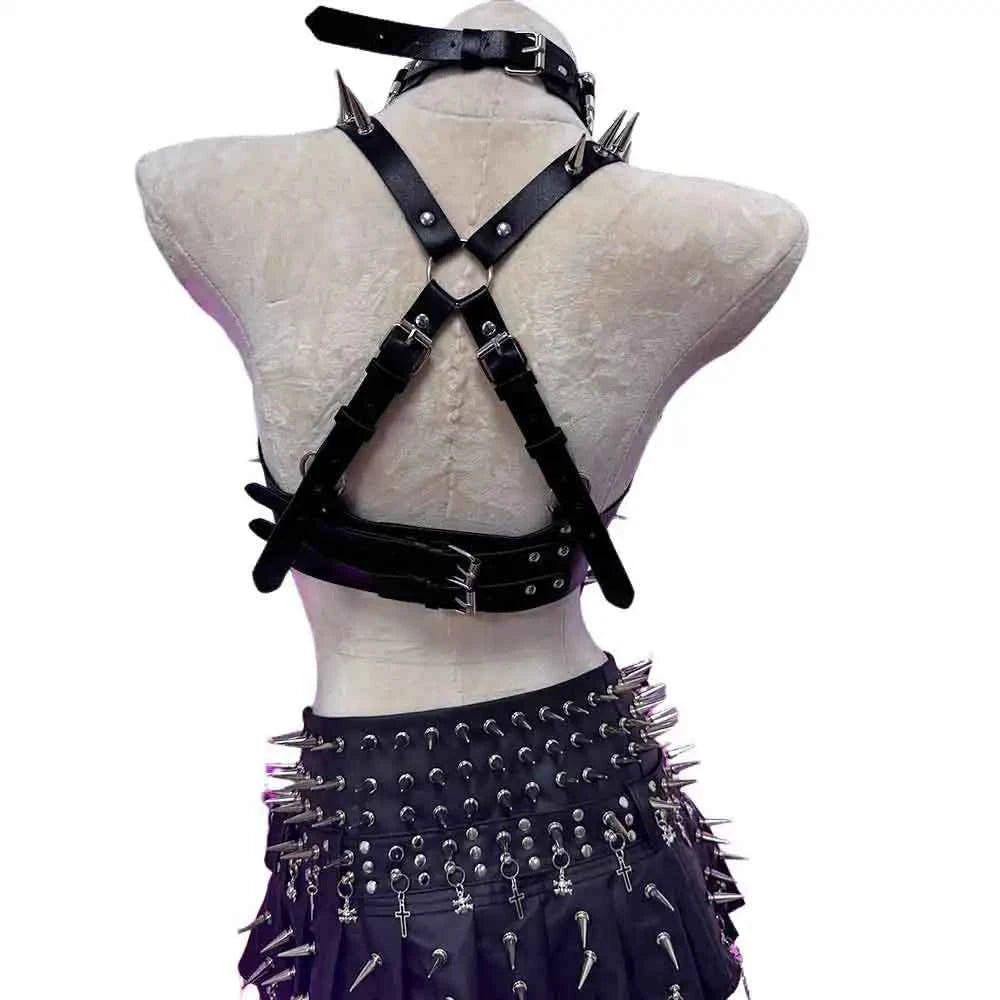 Punk Rock Clothes Sexy Goth T-shirt Y2K Tops Gothic Tank Emo Clothing Spiked Bra 80s Festival Outfit Grunge with Spikes ALT