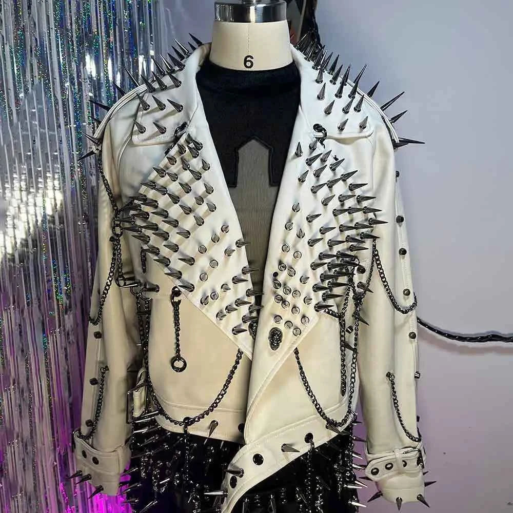 Digital Y2K Vegan Leather Skull Jacket Coat Club Wear Eco Punk Rock E-Girls Emo Hip Hop Harajuku Studded Rivet Gothic Grunge