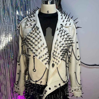 Digital Y2K Vegan Leather Skull Jacket Coat Club Wear Eco Punk Rock E-Girls Emo Hip Hop Harajuku Studded Rivet Gothic Grunge