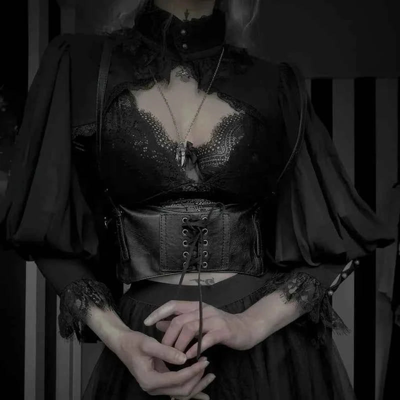 Gothic Lantern Sleeve Smock High Street Sexy Black Winter Long Sleeve Crop Top Aesthetic Fairy  Blusas Mujer De Moda 2022