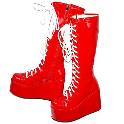 Patent Leather Wedges High Heel Knee High Snow Boots
