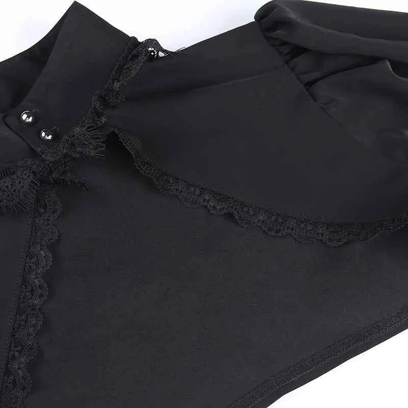 Gothic Lantern Sleeve Smock High Street Sexy Black Winter Long Sleeve Crop Top Aesthetic Fairy  Blusas Mujer De Moda 2022