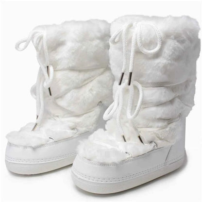 Fluffy Fur Boots 2025 Winter Fashion Sexy Faux Fox Fur Snow Boots Ladies Furry Warm Cotton Boots Female Outdoor Ski Boots