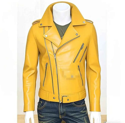 Winter and Autumn Men's Oversized Button-down PU Leather Coat with Multiple Zippers Polo Jacket, with Many Zippers
