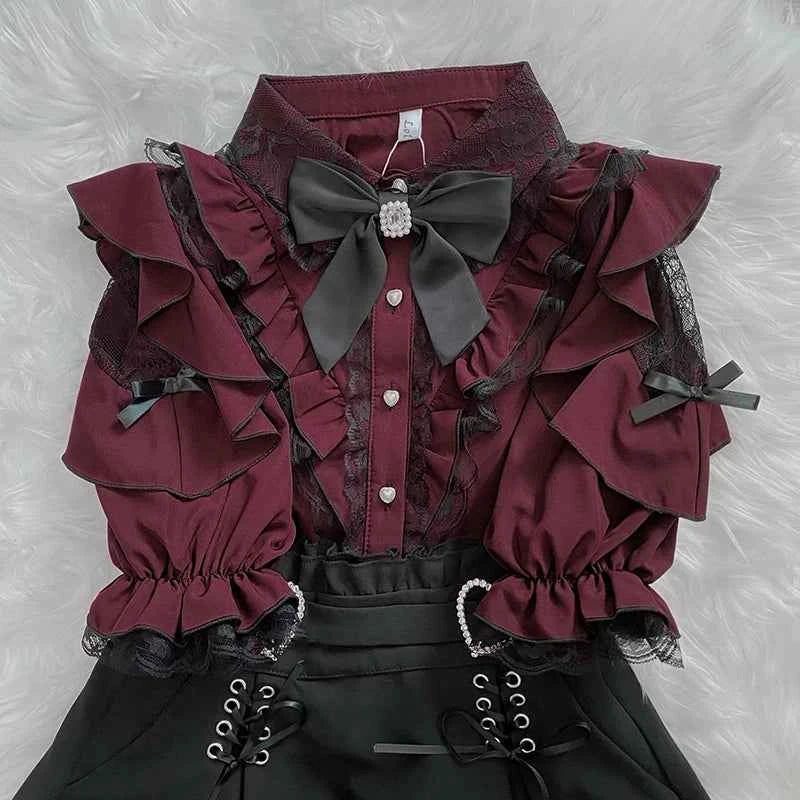 Kawaii Women Shirts Jirai Kei Lolita Y2K Cute Japanese Style Blouse Elegant Long Sleeve Sweet Tops Casual Aesthetic Shirt 2024