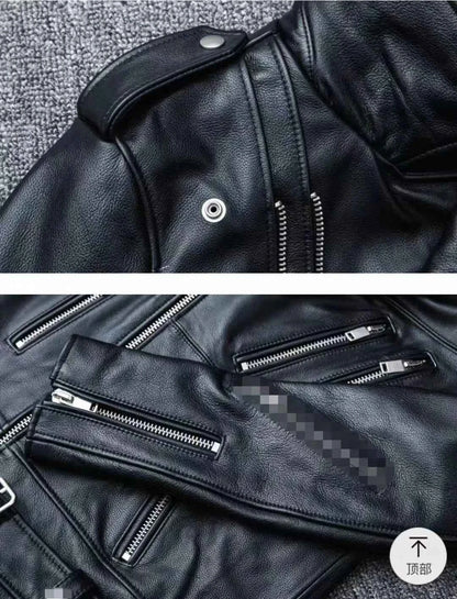 Winter and Autumn Men's Oversized Button-down PU Leather Coat with Multiple Zippers Polo Jacket, with Many Zippers