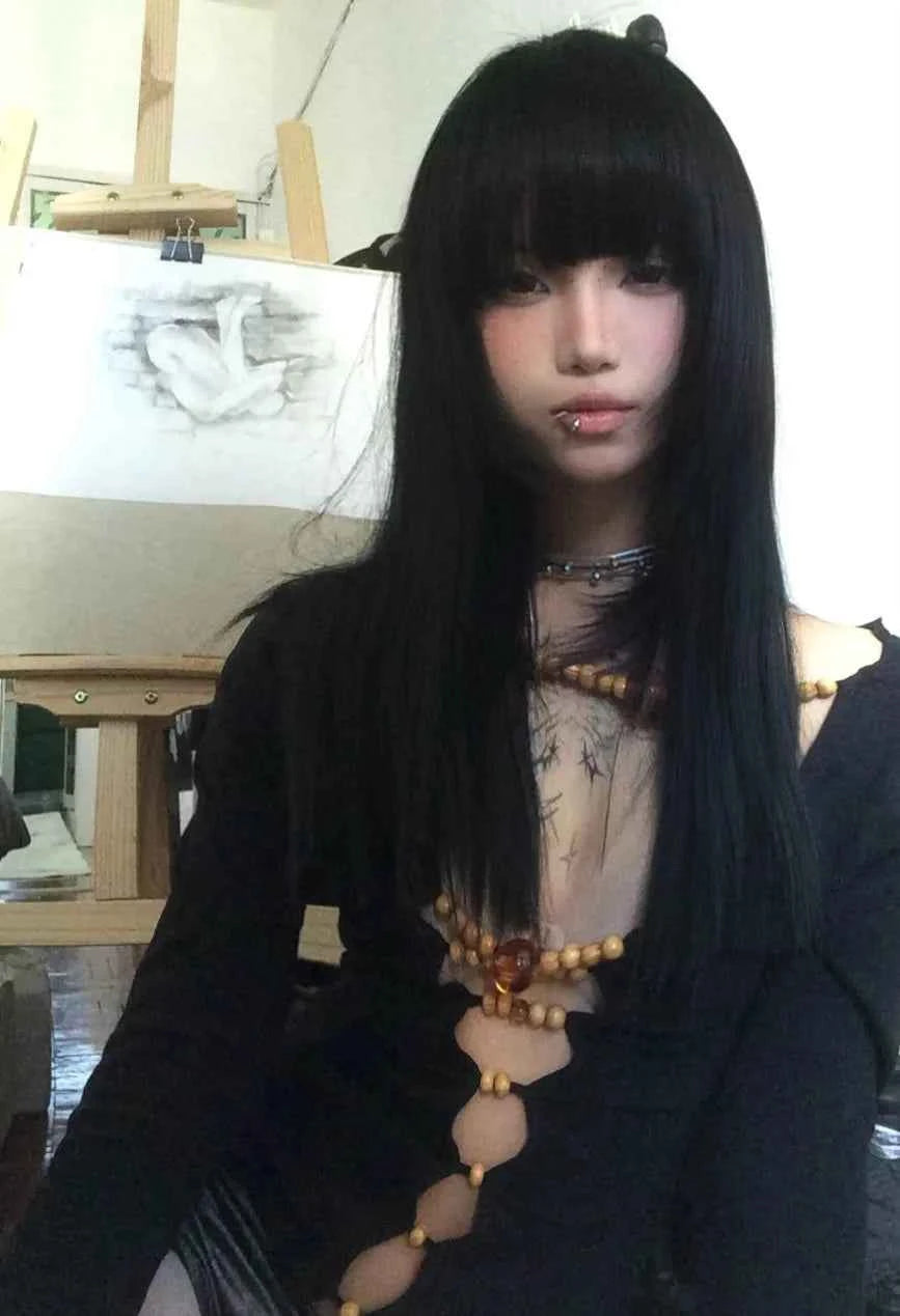 Karrram Japanese Y2k Hollow Out Tops Vintage Harajuku Beaded T Shirt 2000s Aesthetics Long Sleeve Slim T-shirts American Retro
