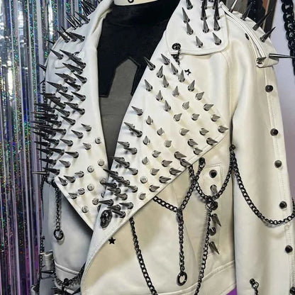 Digital Y2K Vegan Leather Skull Jacket Coat Club Wear Eco Punk Rock E-Girls Emo Hip Hop Harajuku Studded Rivet Gothic Grunge