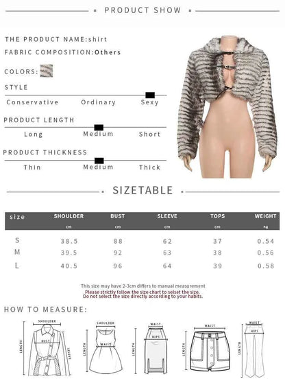 Kliou Sexy Fashion Crop Jacket Woman Autumn Trend Furry Warm Style Belt Metal Buckle Cardigan Full Sleeve High Street Jacket