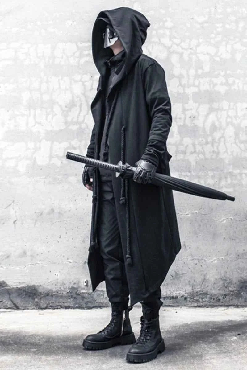 ARENS Men's Tide Spring Autumn Darkwear Warrior Large Size Windbreaker Gothic Style Long Coat Punk Cloak Hooded Wizard