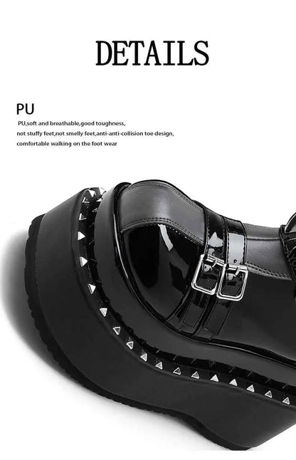 Belt Buckle Spike Rivet Platform Motorcycle Boots Round Toe Thick Sole Side Zipper Punk Knee High Boots Heavy Work Gothic Style