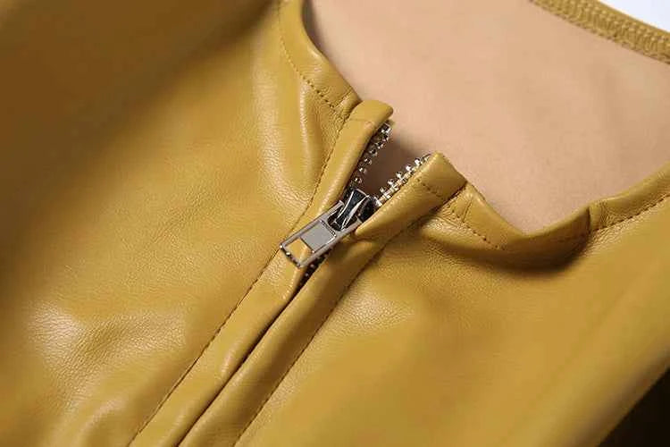 Weird Puss Luxury PU Crop Jacket Women Irregular Waist-Cinch Spring Wild Zip Full Sleeve Streetwear Office Lady Classic Coat