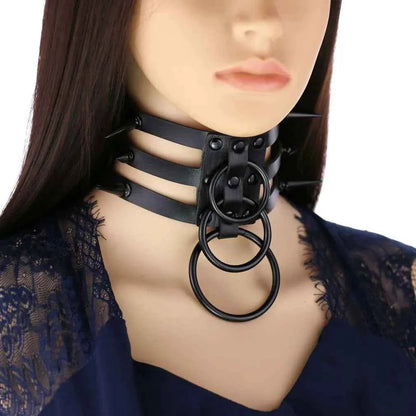 Fashion Women Men Black Rivet Leather Bondage Choker Necklace Punk Circle Spike Goth Collar Harajuku Necklaces Emo Witch Jewelry