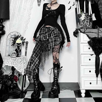 Goth Dark Punk Rivet Sexy Long Sleeve T-shirt