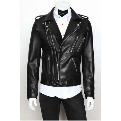 Winter and Autumn Men's Oversized Button-down PU Leather Coat with Multiple Zippers Polo Jacket, with Many Zippers