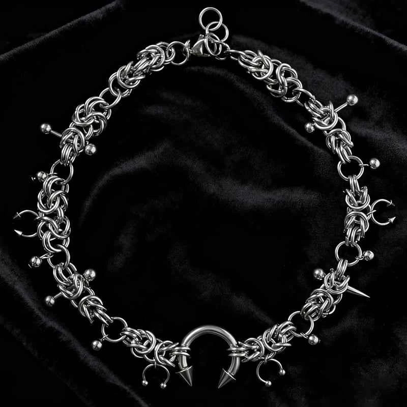 Punk Fashion Stainless Steel Rivet Horseshoe Ring DIY Pendant Necklace for Women Cool Fashion Goth Jewelry Grunge Choker