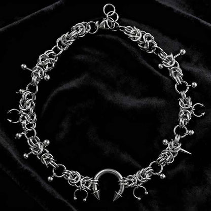 Punk Fashion Stainless Steel Rivet Horseshoe Ring DIY Pendant Necklace for Women Cool Fashion Goth Jewelry Grunge Choker