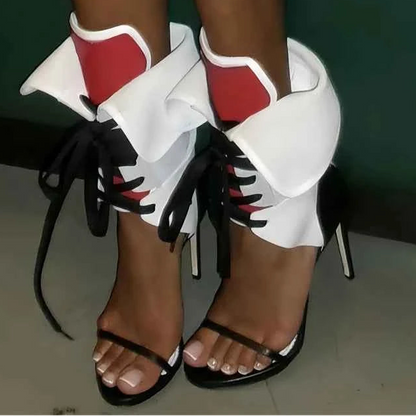 Sexy Patchwork Ankle Boots Pointed Toe Lace-Up High Heel Pumps Women Multi Color Gladiator Sandals Sexy Nightclub Women's Shoes