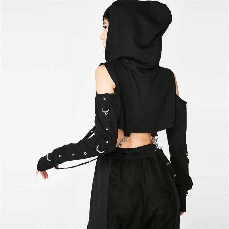 Women's Dark Gothic Crop Top Hoodie | Punk Aesthetic | MUNSIEUR