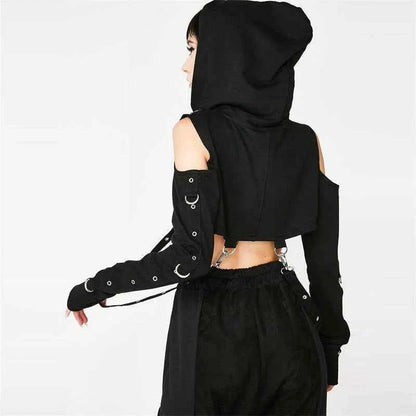 Women's Dark Gothic Crop Top Hoodie | Punk Aesthetic | MUNSIEUR