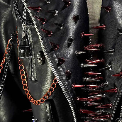 Punk Rock E-Girls Eco Goth Gothic Emo Grunge DIY Harajuku Y2K PU Leather Skull Studded Jacket Vintage Hand Made Studded Rivet