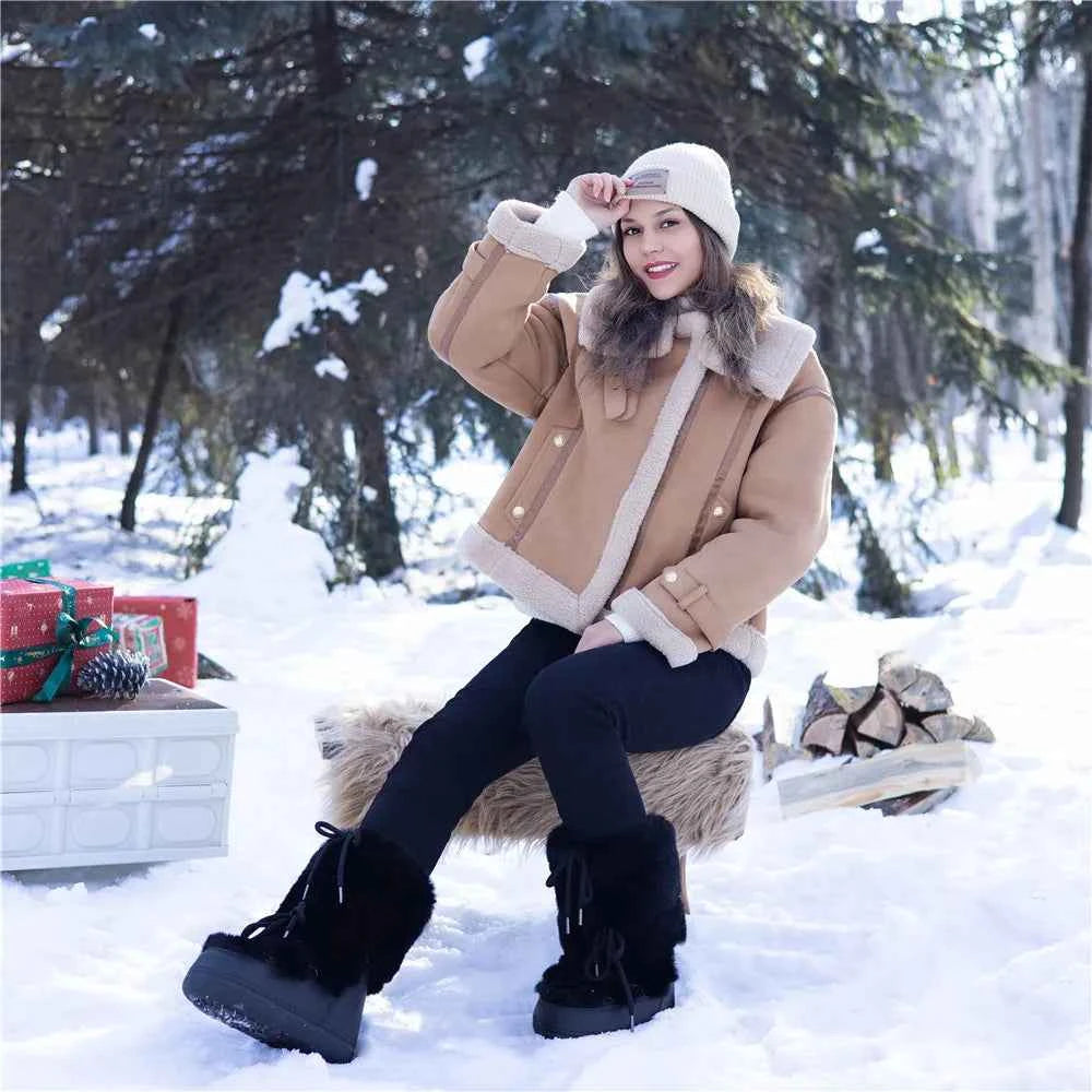 Fluffy Fur Boots 2025 Winter Fashion Sexy Faux Fox Fur Snow Boots Ladies Furry Warm Cotton Boots Female Outdoor Ski Boots