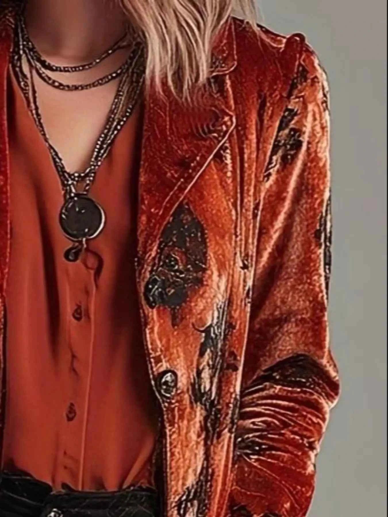 2025 Women's Autumn and Winter Fashion Retro Printed Suede coat jacket