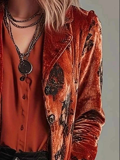 2025 Women's Autumn and Winter Fashion Retro Printed Suede coat jacket