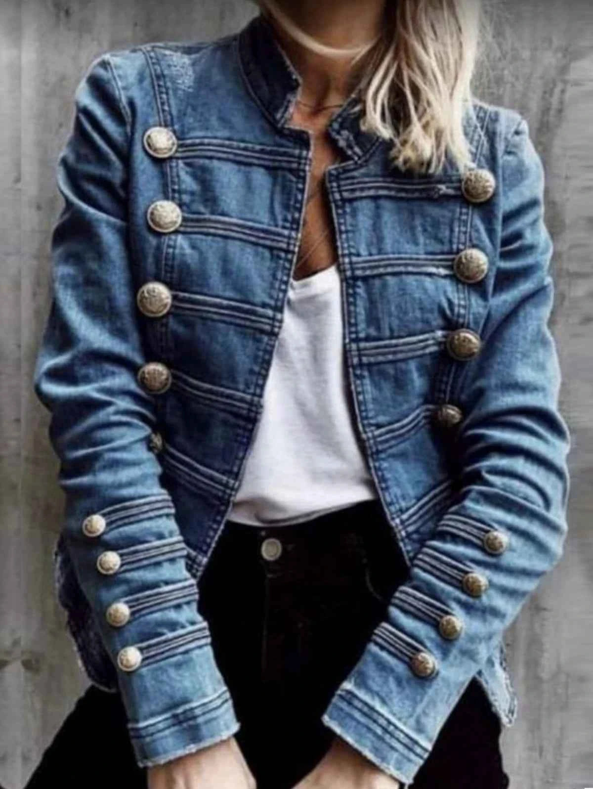 Vintage Commuter Denim Coat Women Autumn New European American Fashion Slim Fit Top Elegant All-match Double Breasted Jackets
