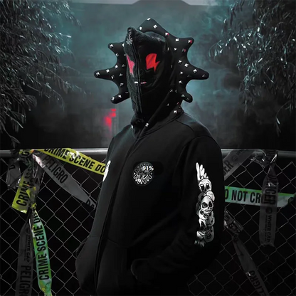 Y2K Glo Gang Spiked Hoodie Cartoon Print Gothic | MUNSIEUR