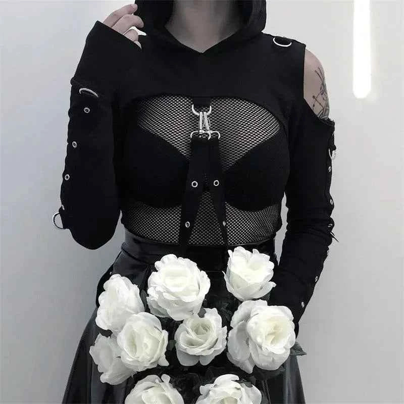 Women's Dark Gothic Crop Top Hoodie | Punk Aesthetic | MUNSIEUR