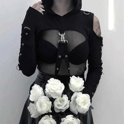 Women's Dark Gothic Crop Top Hoodie | Punk Aesthetic | MUNSIEUR