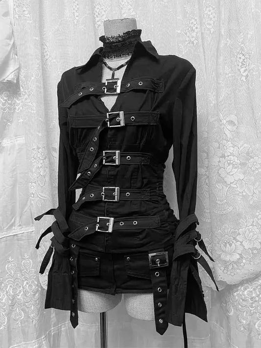 Korea Chic Y2K Goth Personalized Ropa Mujer Unique Minority Premium Shirt Japan Slim All-match Ruched Streetwear Hip Hop Blusas