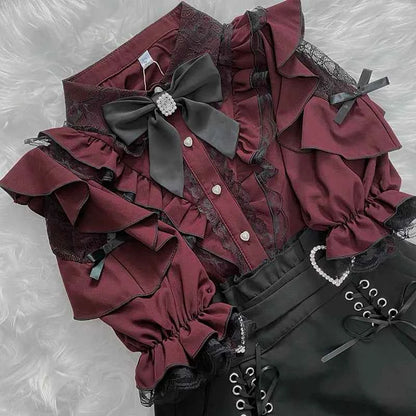 Kawaii Women Shirts Jirai Kei Lolita Y2K Cute Japanese Style Blouse Elegant Long Sleeve Sweet Tops Casual Aesthetic Shirt 2024
